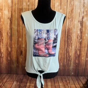 TMG Women’s Sleeveless Round Neck Striped Heels Printed Blouse Size Large